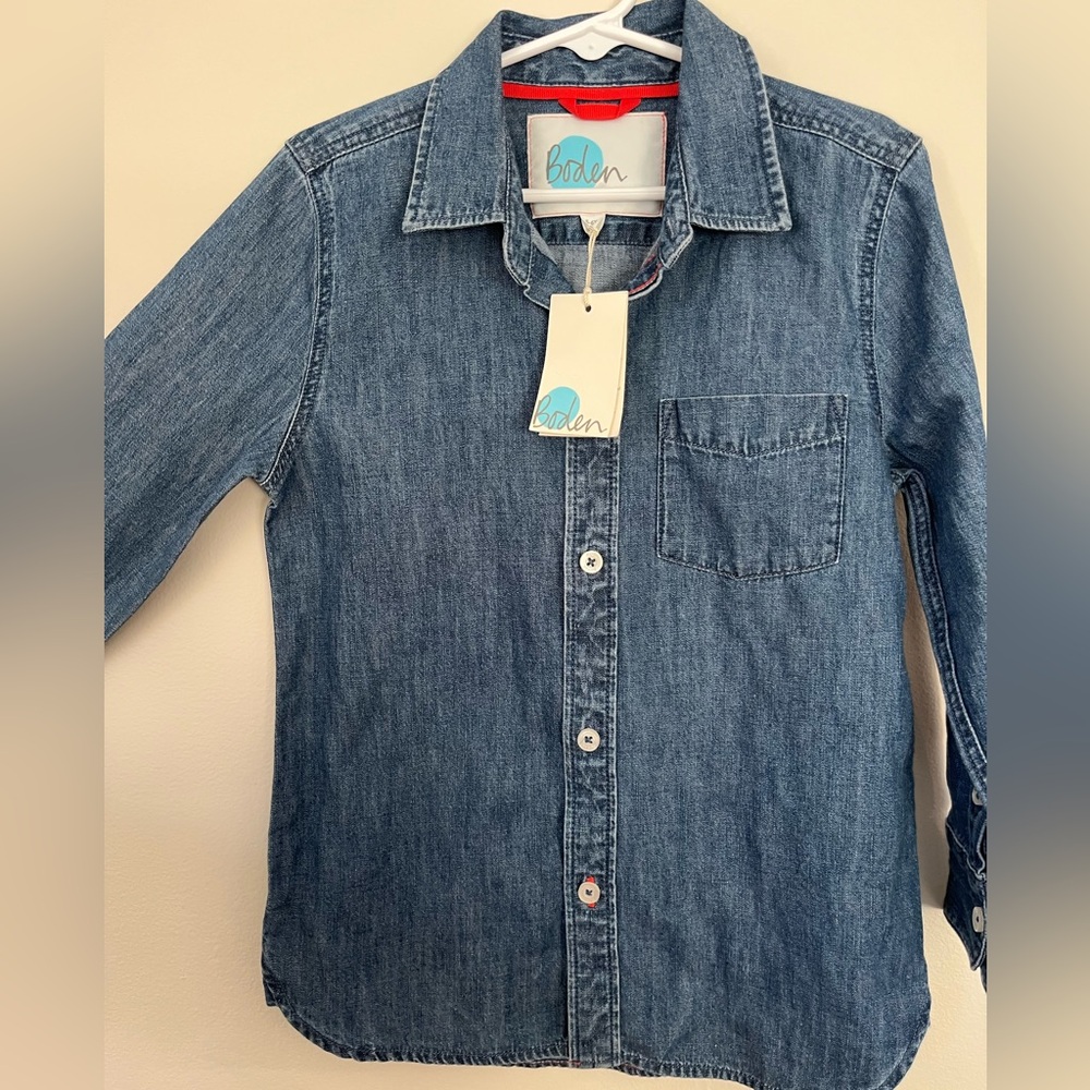 Boden Kids Button Down Denim Shirt - Blue
